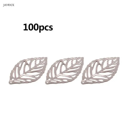 100 Pcs Openwork Leaf Metal Flower Frame Charm DIY Jewelry Making