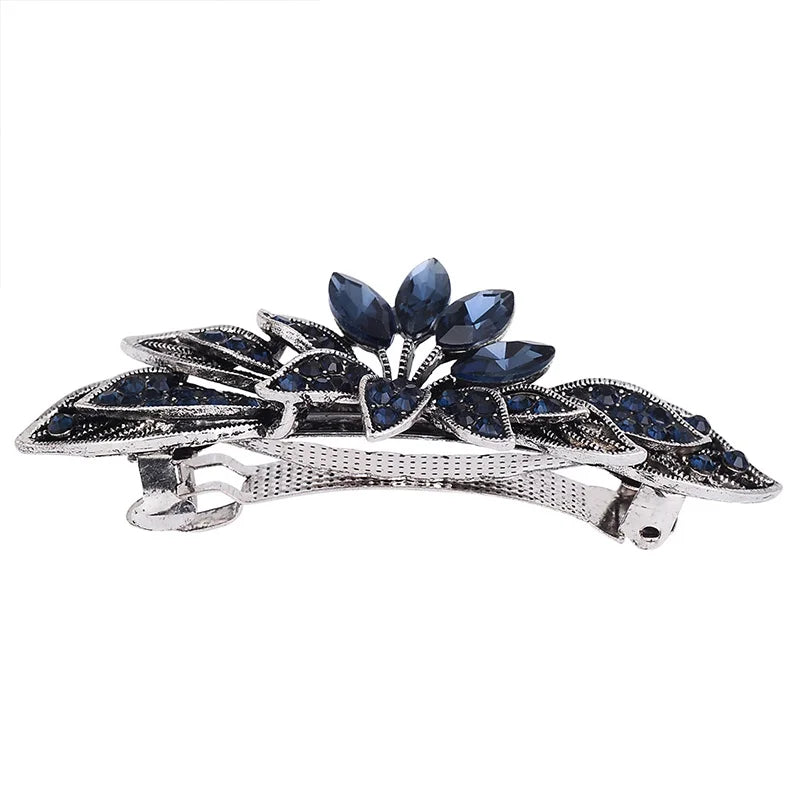 Elegant Blue Rhinestone Flower Hair Clips for Women - Crystal Fashion Barrettes by EASYA