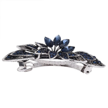 Elegant Blue Rhinestone Flower Hair Clips for Women - Crystal Fashion Barrettes by EASYA