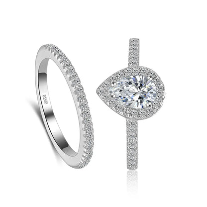 925 Sterling Silver Teardrop Zircon Engagement and Wedding Ring Set for Women