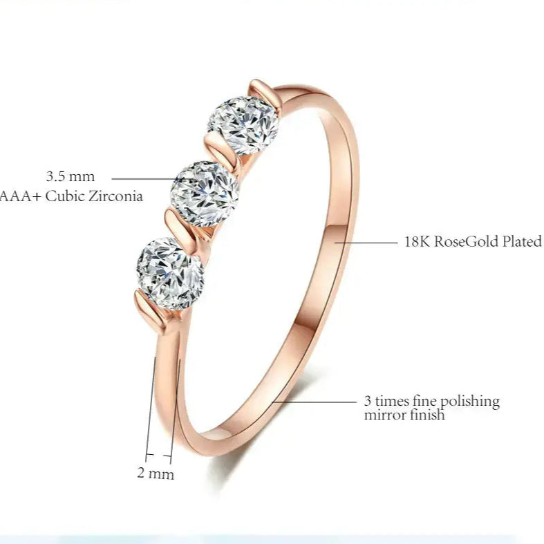 ZHOUYAN Engagement Wedding Ring For Women Rose Gold CZ Crystal Elegant Bridal Jewelry