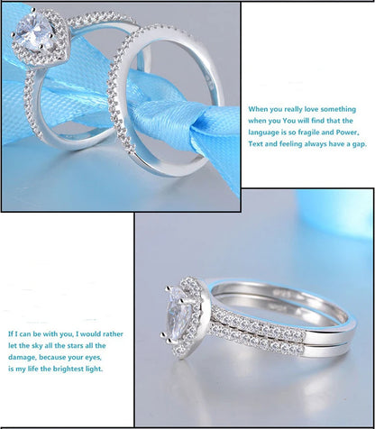 925 Sterling Silver Teardrop Zircon Engagement and Wedding Ring Set for Women