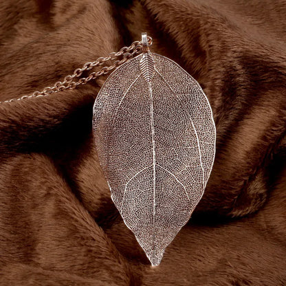 Exquisite Real Leaf Filigree Necklace for Women - Vintage Long Statement Jewelry by LOVBEAFAS