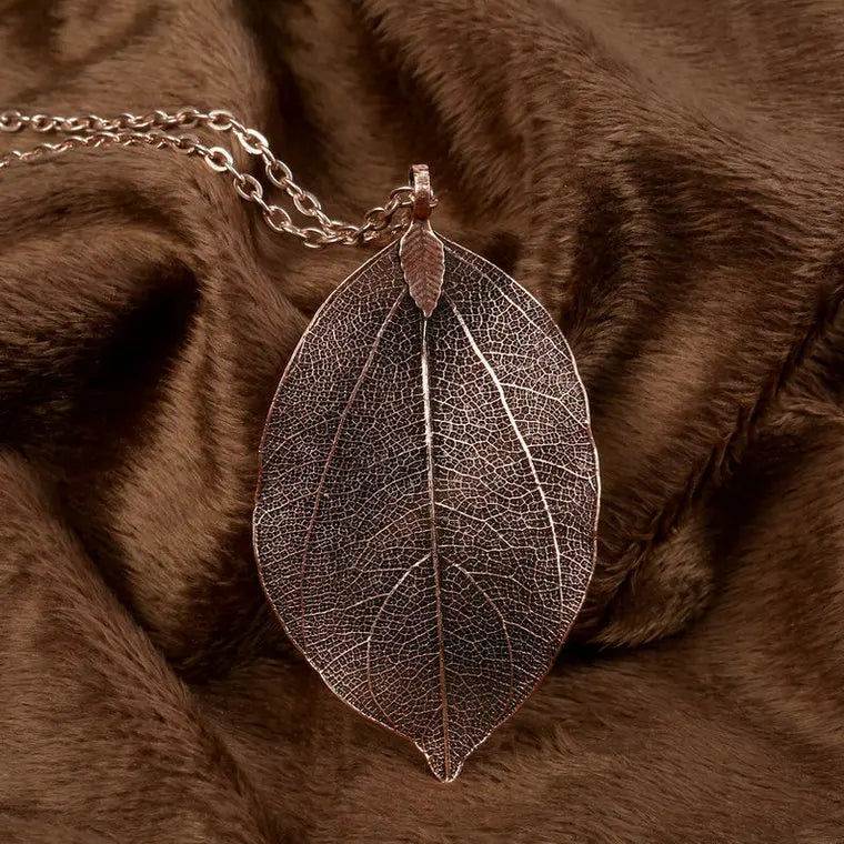 Exquisite Real Leaf Filigree Necklace for Women - Vintage Long Statement Jewelry by LOVBEAFAS