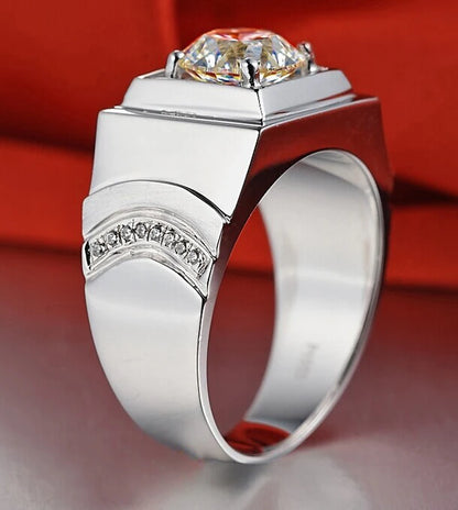 Solid Platinum PT950 Men's Engagement Ring with 1 Carat VVS1 Diamond Brilliant Anniversary Gift