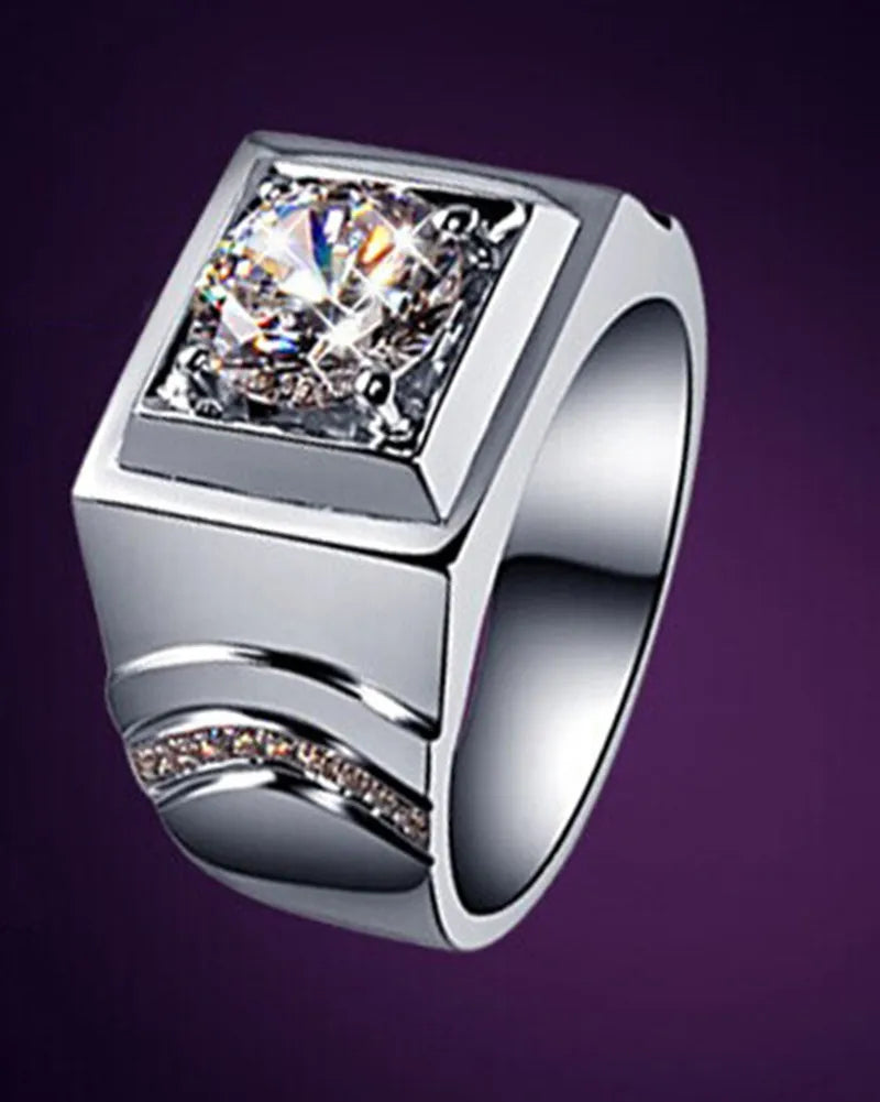 Solid Platinum PT950 Men's Engagement Ring with 1 Carat VVS1 Diamond Brilliant Anniversary Gift