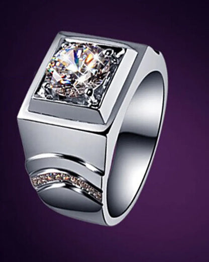Solid Platinum PT950 Men's Engagement Ring with 1 Carat VVS1 Diamond Brilliant Anniversary Gift