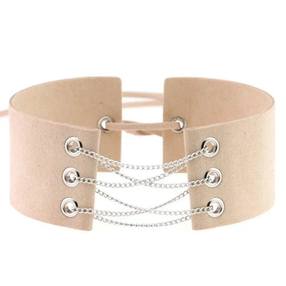 Glamorous Black Velvet Choker Necklace with Gold Silver Chain and Lace-Up Design