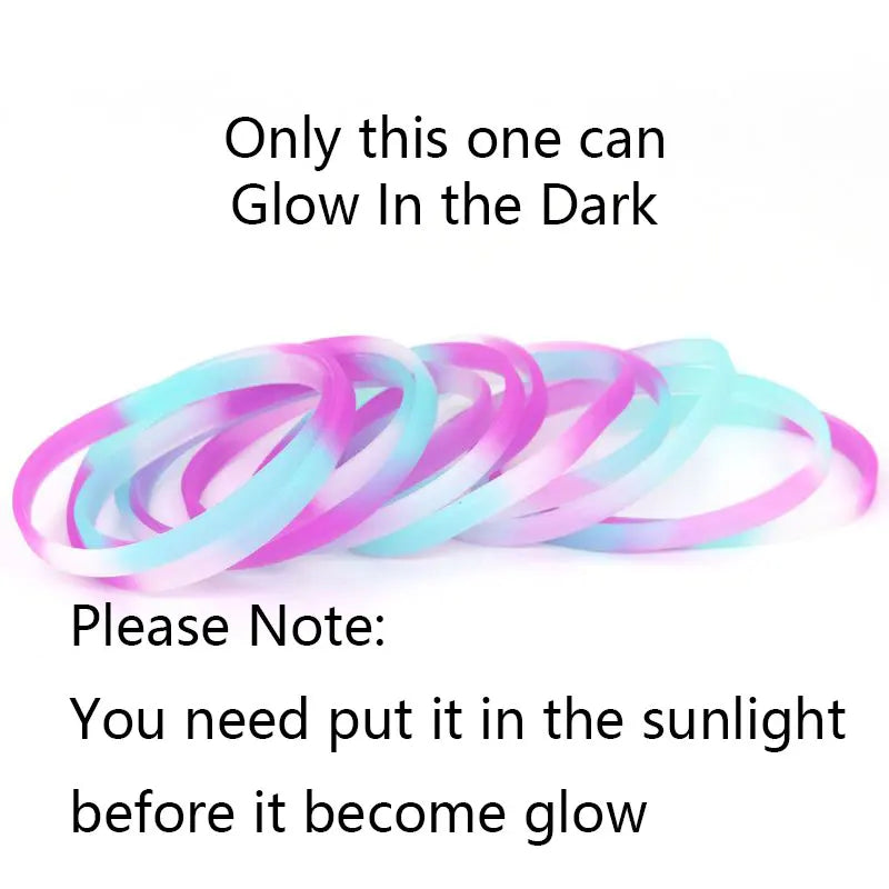 Glow In The Dark Unisex Silicone Fitness Bracelets Set - 5 Colorful Wristbands for Men, Women, and Kids