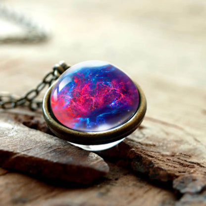 Celestial Nebula Double Sided Pendant Necklace - Handmade Universe Art Jewelry for Women