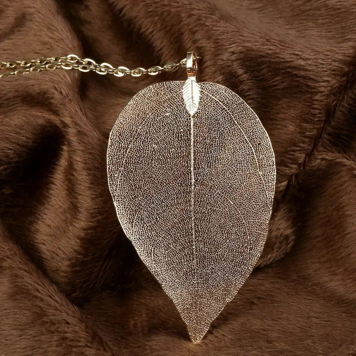 Exquisite Real Leaf Filigree Necklace for Women - Vintage Long Statement Jewelry by LOVBEAFAS