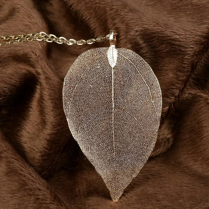 Exquisite Real Leaf Filigree Necklace for Women - Vintage Long Statement Jewelry by LOVBEAFAS