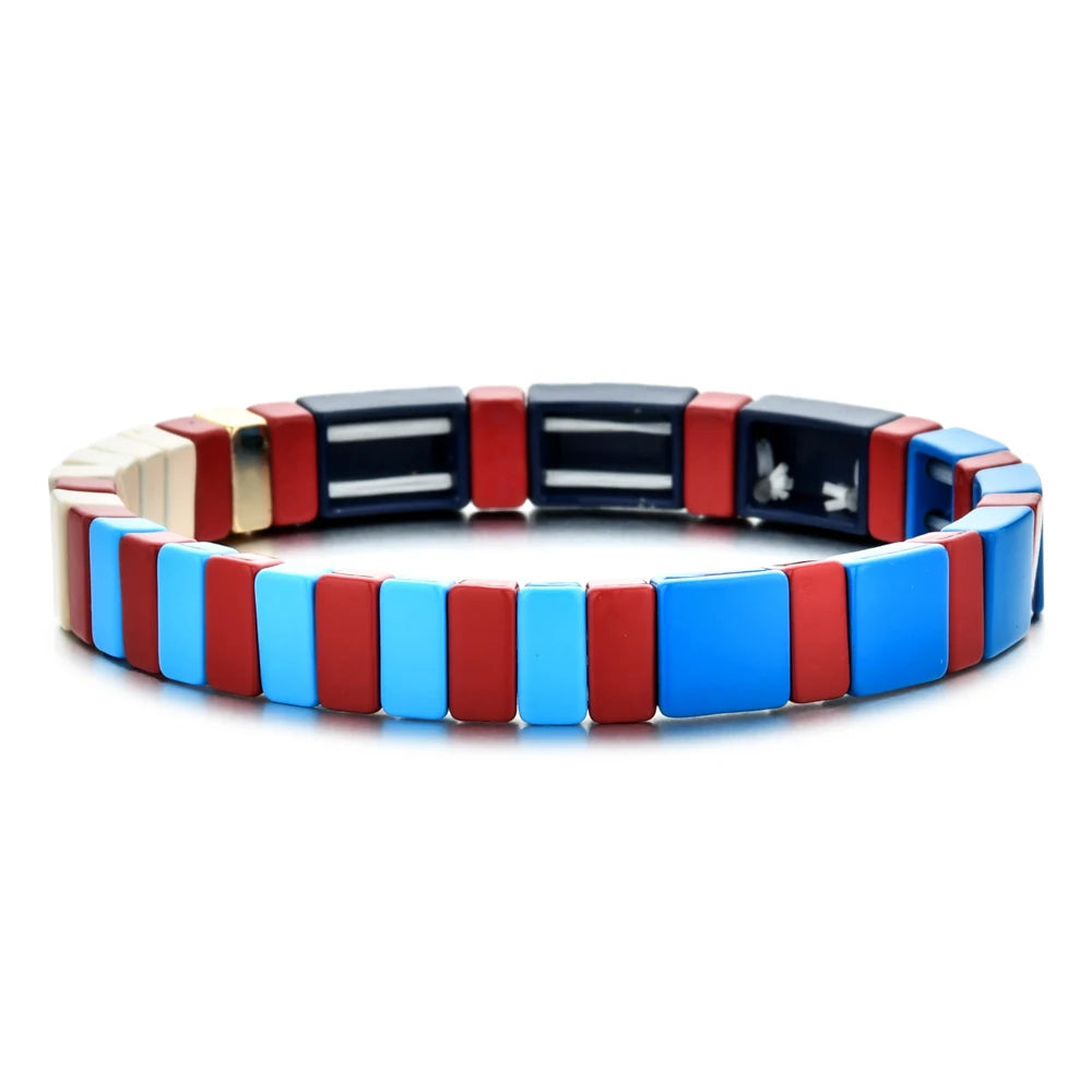 Rainbow Boho Enamel Stretch Bracelets for Women - Handmade Unisex Fashion Bangles by ZMZY