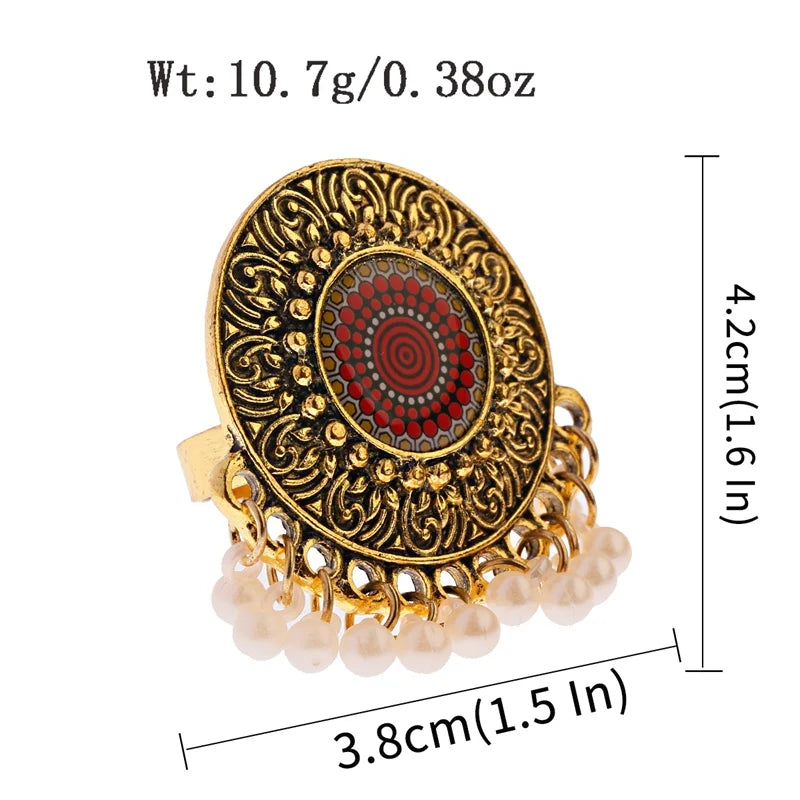 Elegant Turkish Vintage Gold Flower Ring for Women - Antique Ethnic Zircon Alloy Jewelry Gift
