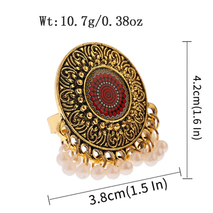 Elegant Turkish Vintage Gold Flower Ring for Women - Antique Ethnic Zircon Alloy Jewelry Gift