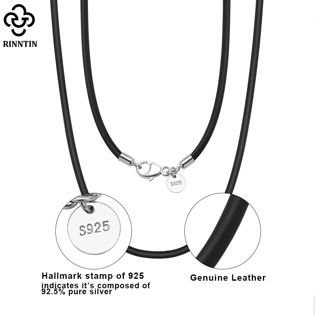 Rinntin 2mm Brown Leather Cord Necklace with 925 Sterling Silver Clasp Trendy Jewelry for Men and Women
