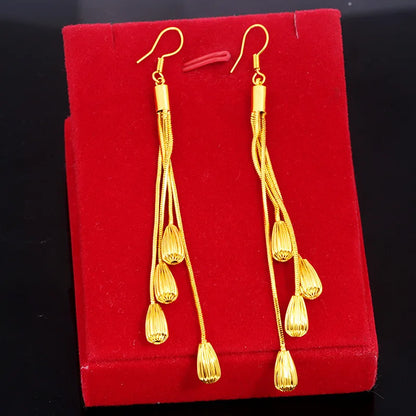 Elegant 18K Yellow Gold Drop Tassel Earrings with Garnet and Peridot for Women