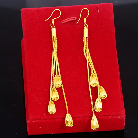 Elegant 18K Yellow Gold Drop Tassel Earrings with Garnet and Peridot for Women