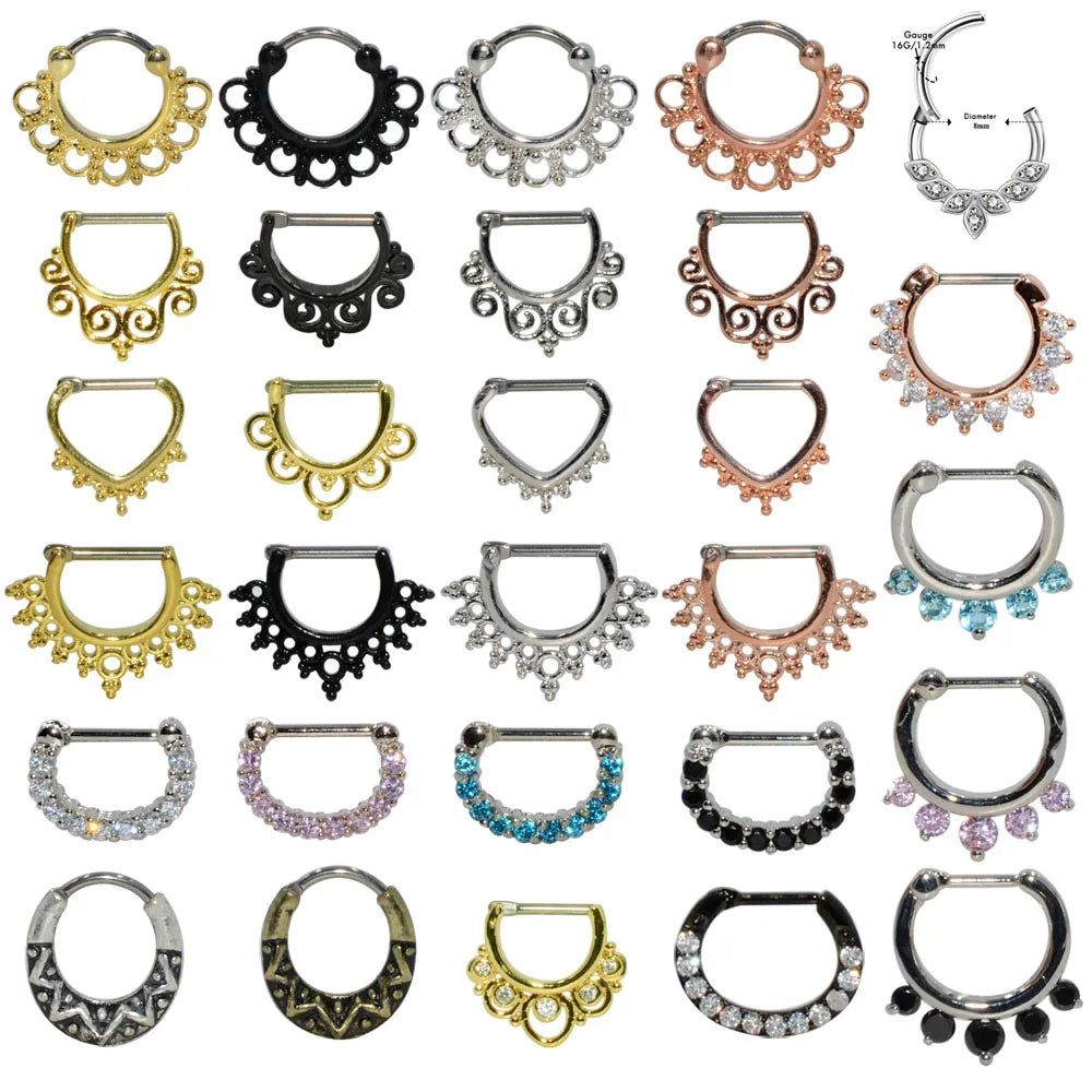 Surgical Steel Indian Nose Septum Ring with Crystal Gem for Women