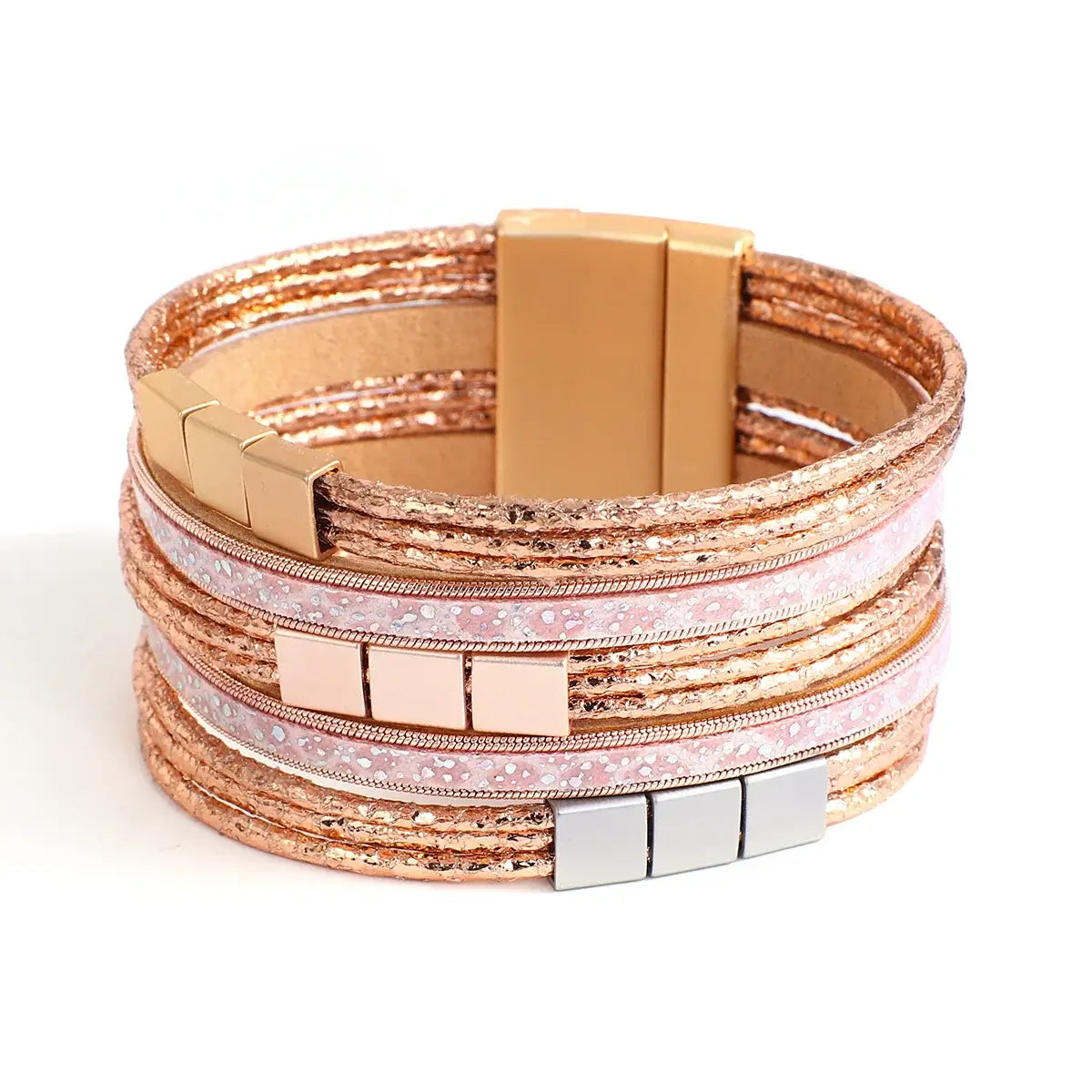 Allyes Bohemian Gold Multilayer Leather Charm Bracelet Rose Gold
