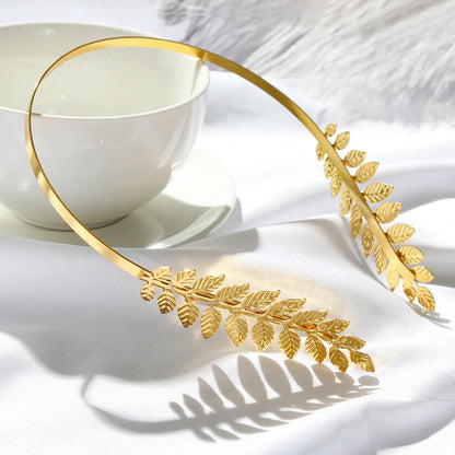 Elegant Retro Gold Leaf Bridal Headband Tiara for Greek and Roman Inspired Weddings