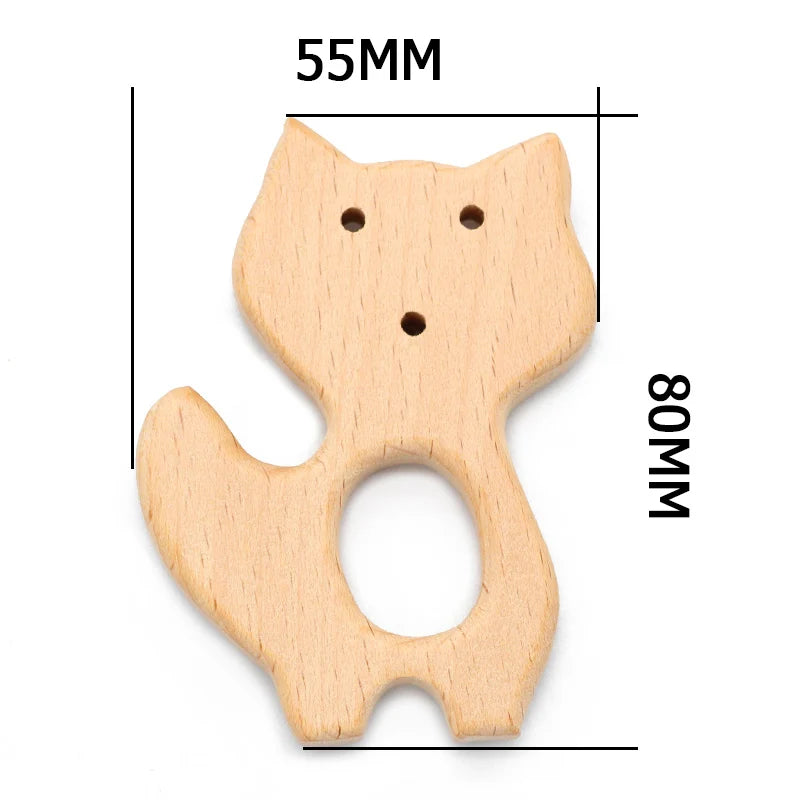 Natural Beech Wood Baby Teethers Set in Animal Shapes - Tortoise, Koala, Whale, Turtle - Food Grade Newborn Toys