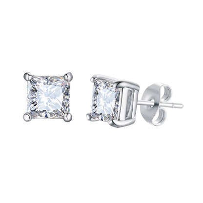 Men's Square CZ Stud Earrings in Stainless Steel with Butterfly Push Back Closure