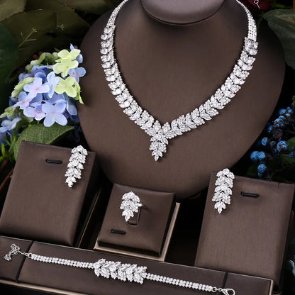 JaneKelly 4pcs Bridal Zirconia Jewelry Sets for Women Luxury Wedding CZ Crystal Accessories