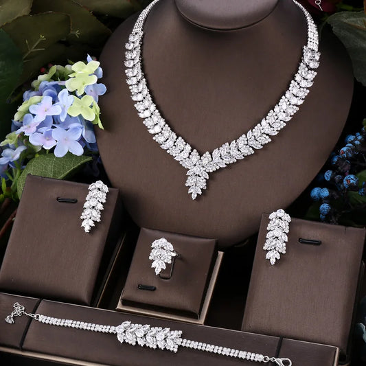 JaneKelly 4pcs Bridal Zirconia Jewelry Sets for Women Luxury Wedding CZ Crystal Accessories