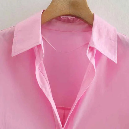Women Poplin Blouse Long Sleeve Single Breasted Office Chic