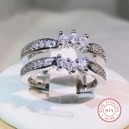 Elegant 925 Sterling Silver Zircon Cocktail Ring for Women with Double Row Design