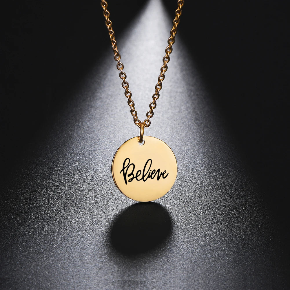 Cazador Stainless Steel Round Pendant Necklace for Women - Elegant Faith and Love Jewelry Gift 2025