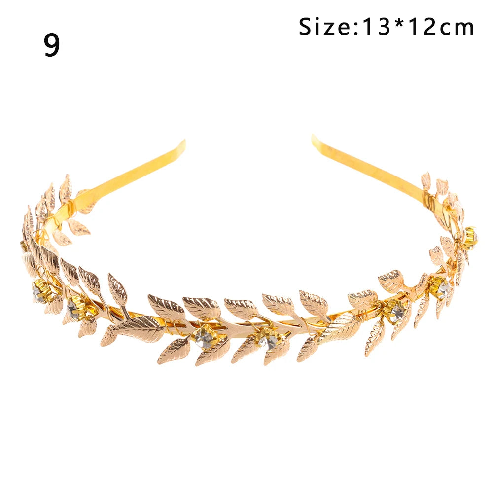 Elegant Retro Gold Leaf Bridal Headband Tiara for Greek and Roman Inspired Weddings