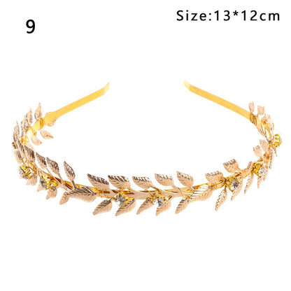 Elegant Retro Gold Leaf Bridal Headband Tiara for Greek and Roman Inspired Weddings