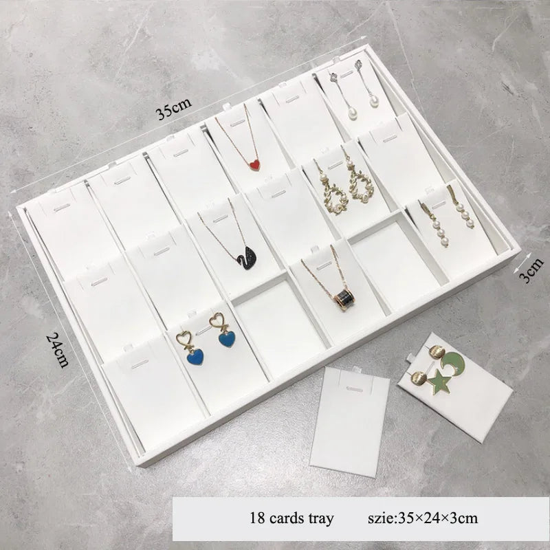 Elegant White PU Leather Jewelry Display Tray with Necklace and Ring Holder