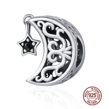 Genuine 925 Sterling Silver Vintage Galaxy Round Charms Top Rated Openwork Beads for Authentic Bracelets CQC483