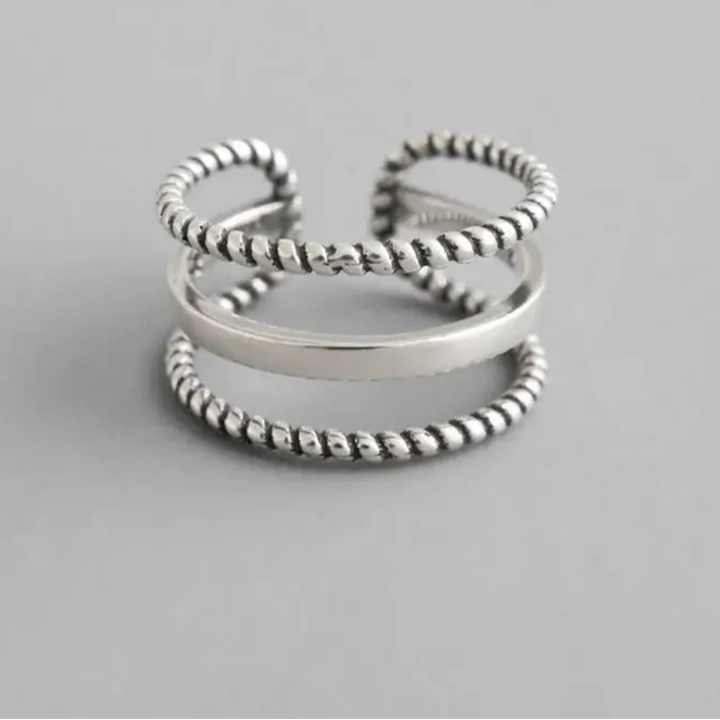 XIYANIKE Vintage Weaving Silver Party Rings for Women and Couples resizable