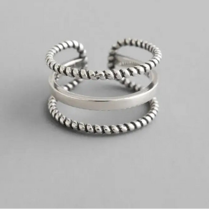 XIYANIKE Vintage Weaving Silver Party Rings for Women and Couples resizable