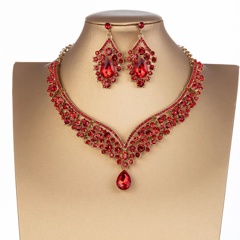 Baroque Crystal Water Drop Bridal Jewelry Set - Top-Rated Rhinestone Tiara, Necklace & Earring Gift for Brides Red 2