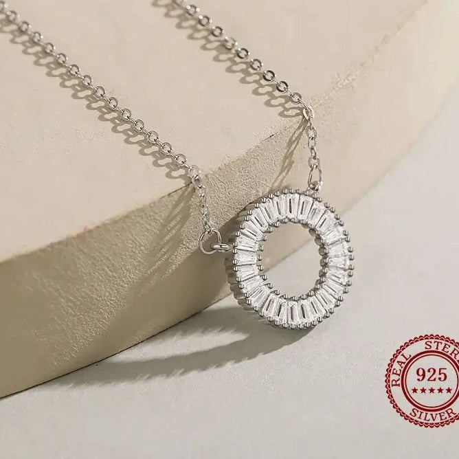 Ailmay Sparkling Clear Zircon 925 Sterling Silver Pendant Necklace