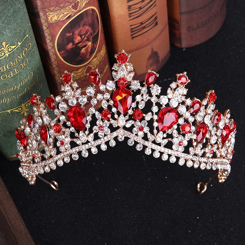 Baroque Crystal Water Drop Bridal Jewelry Set - Top-Rated Rhinestone Tiara, Necklace & Earring Gift for Brides Red
