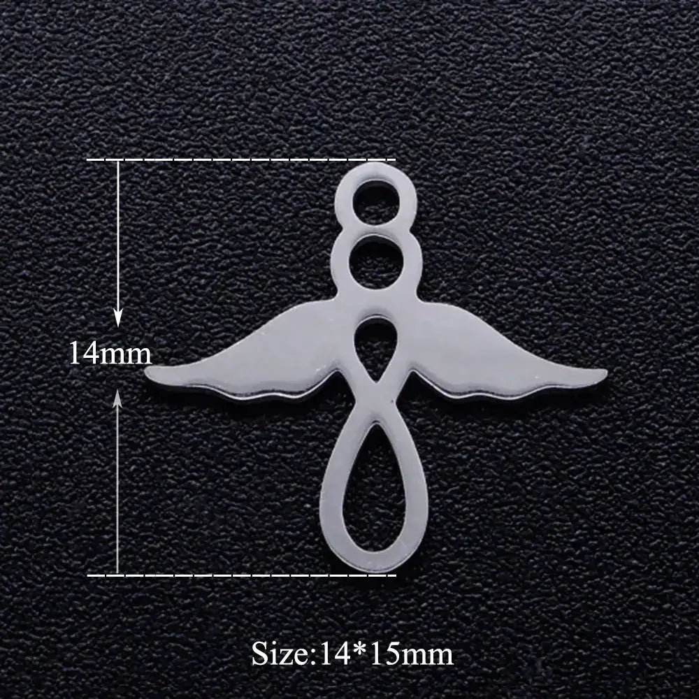 5pcs Angel Wing DIY Charms 316 Stainless Steel Jewelry Connectors JN314-1-14x5