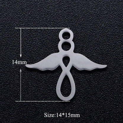5pcs Angel Wing DIY Charms 316 Stainless Steel Jewelry Connectors JN314-1-14x5