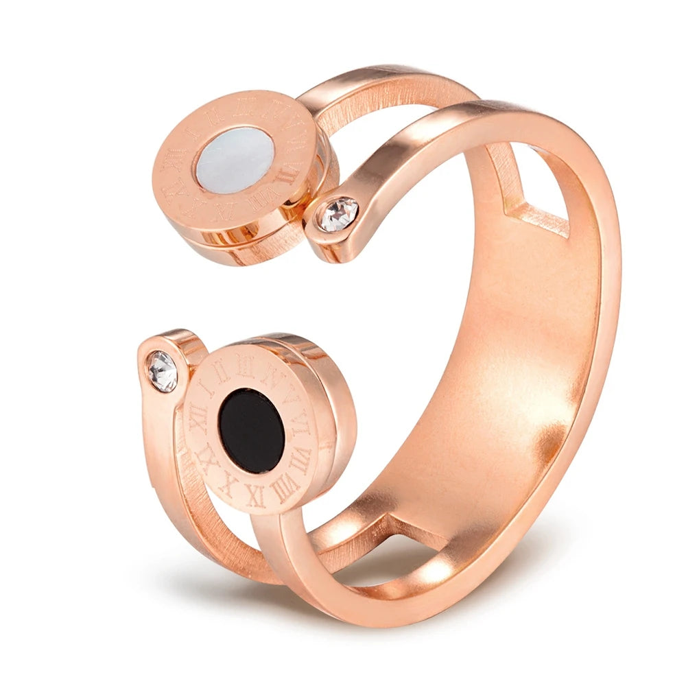 TYO Roman Numerals Stainless Steel Crystal Rings for Unisex Fashion Engagement