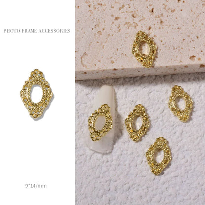Vintage Gold 3D Charm Photo Frame Nail Art Kit with Alloy Studs - 5 Piece Set