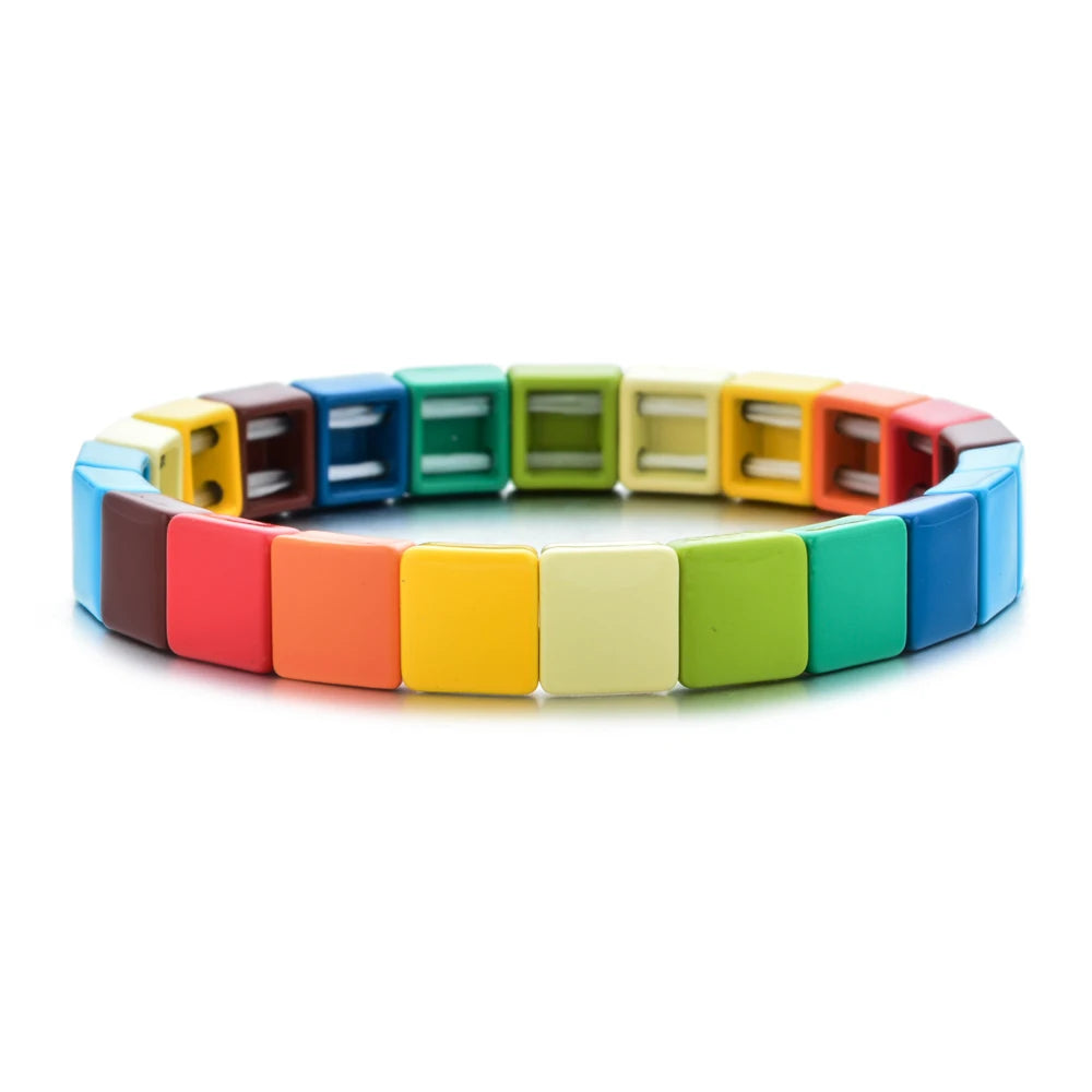 Rainbow Boho Enamel Stretch Bracelets for Women - Handmade Unisex Fashion Bangles by ZMZY