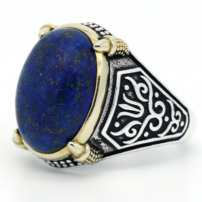 Elegant 925 Sterling Silver Claw Signet Ring with Natural Blue Lapis Stone for Men
