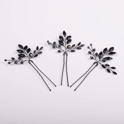 Elegant Black Crystal Bridal Hairpins Wedding Tiara Headdress Accessories