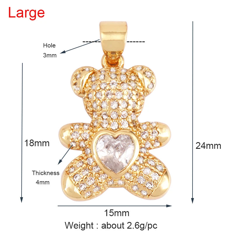 Cute Gold Bear Charm Pendant with Pearl Cubic Zirconia for Jewelry Making Supplies