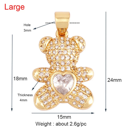 Cute Gold Bear Charm Pendant with Pearl Cubic Zirconia for Jewelry Making Supplies
